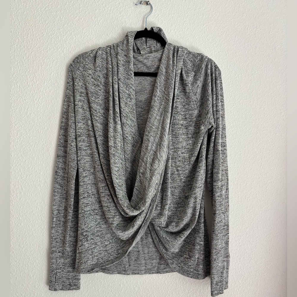 Zella Gray Drape Front Long Sleeve Top with Hood